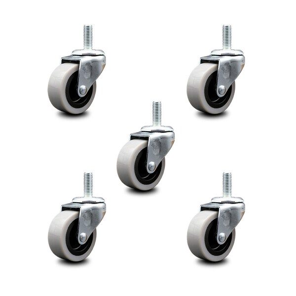 2 Inch Thermoplastic Rubber Wheel 1/2 Inch Threaded Stem Caster SCC, 5PK